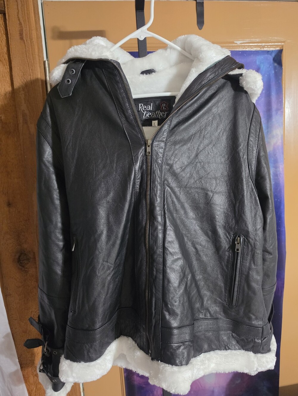 Men's Real Leather Brand Bomber Jacket. Size XL